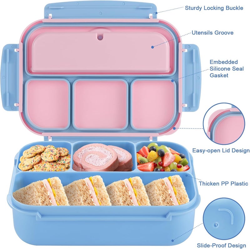 shell and turtle Bento Box Adult Lunch Box, Lunch Containers for Kids Girls Boys with 4 Compartments, Lunchable Food Container with Utensils, Sauce Jar, Muffin Liners, 40 Oz/5 Cup, Blue Pink - Image 3